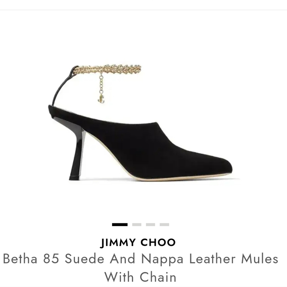 JIMMY CHOO Betha 85 Suede And Nappa Leather Mules With Chain, Black 37